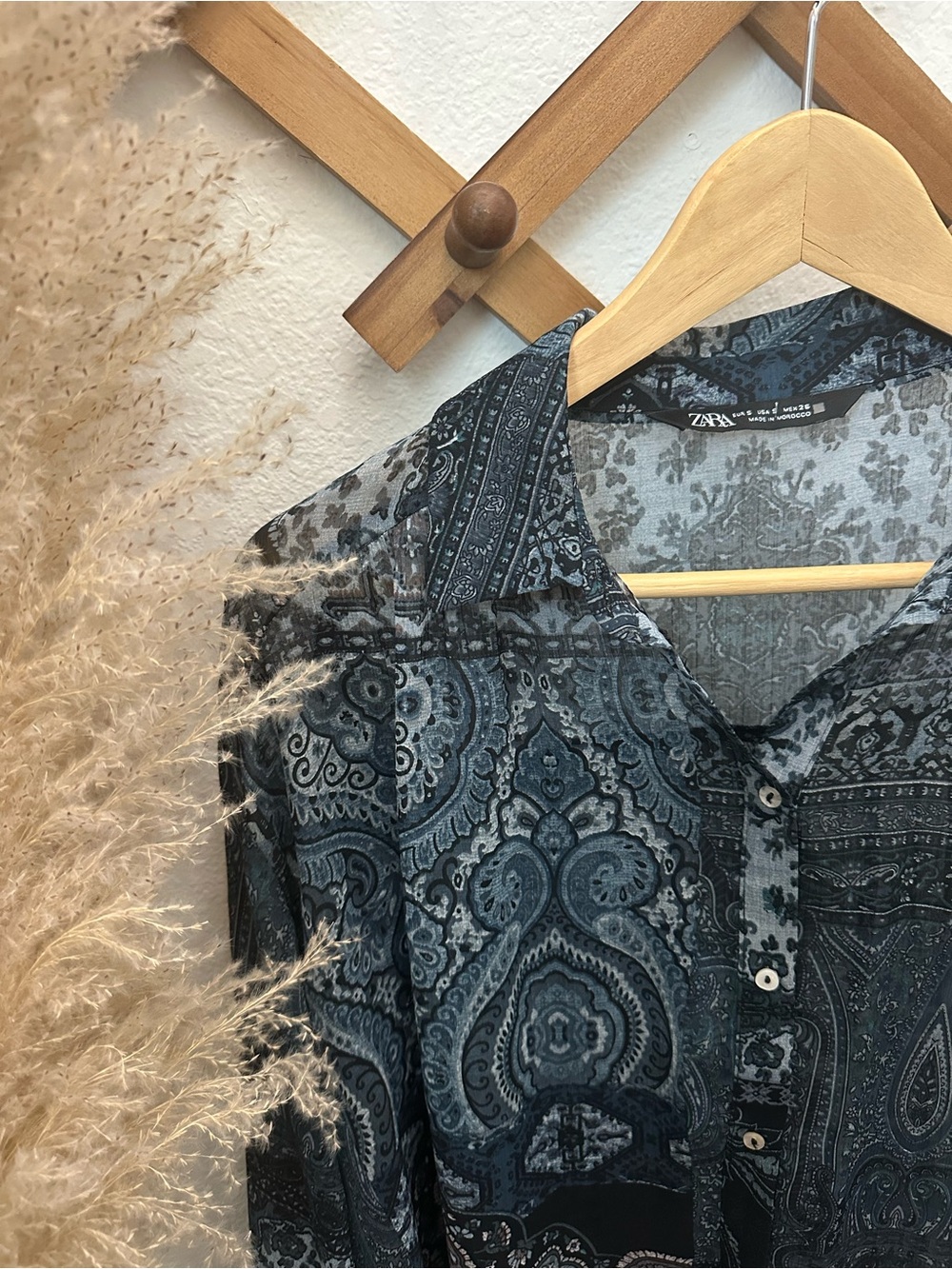 Zara Mesh Paisley Button-Up Shirt